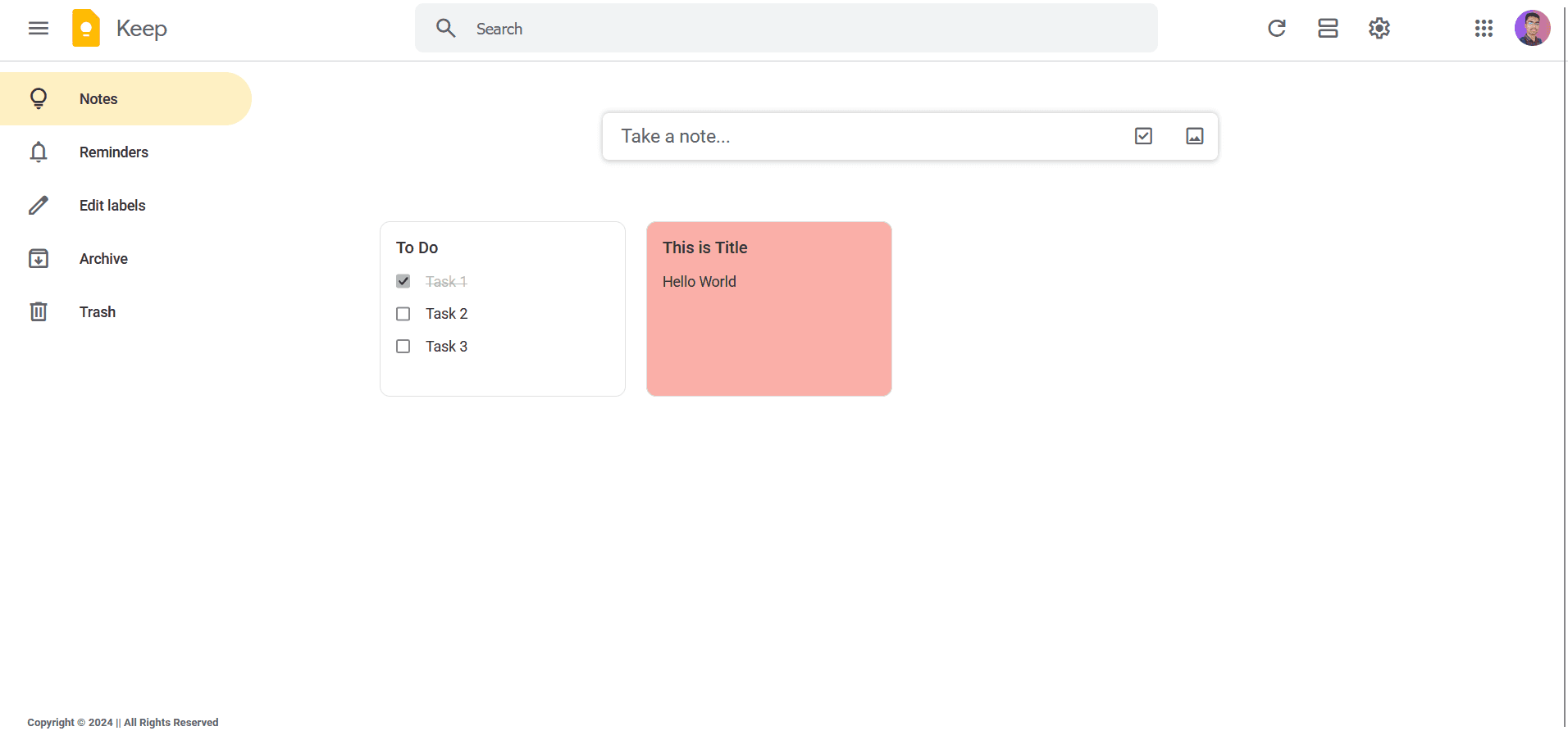 Google Keep Clone
